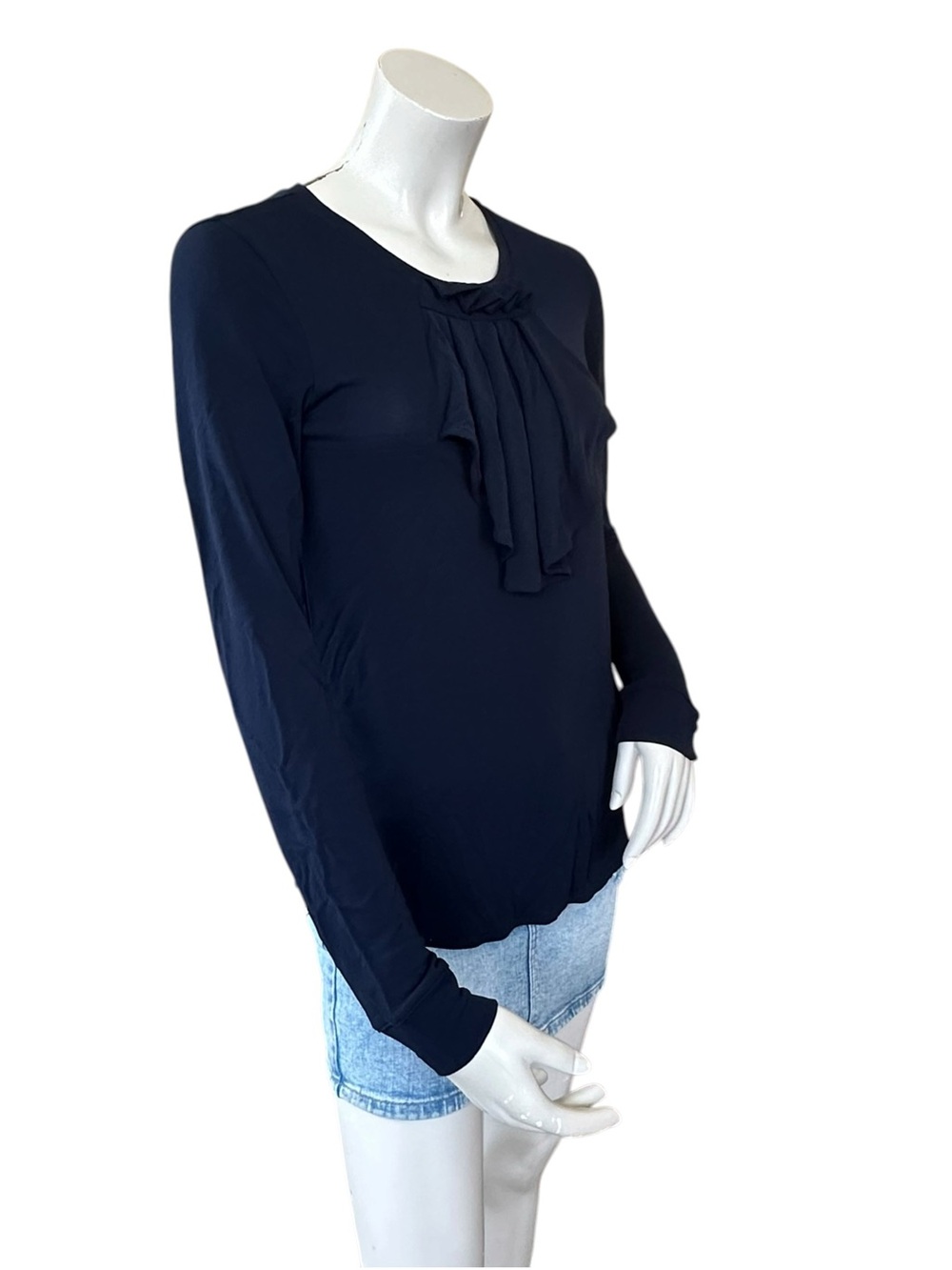 L.A.M.B. Navy Blue Ruffle Neck Fall 2007 Long Sleeve Blouse Size Large - Picture 4 of 9